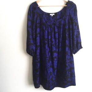 Shoshanna | Blue and Black Silk Floral Dress 8